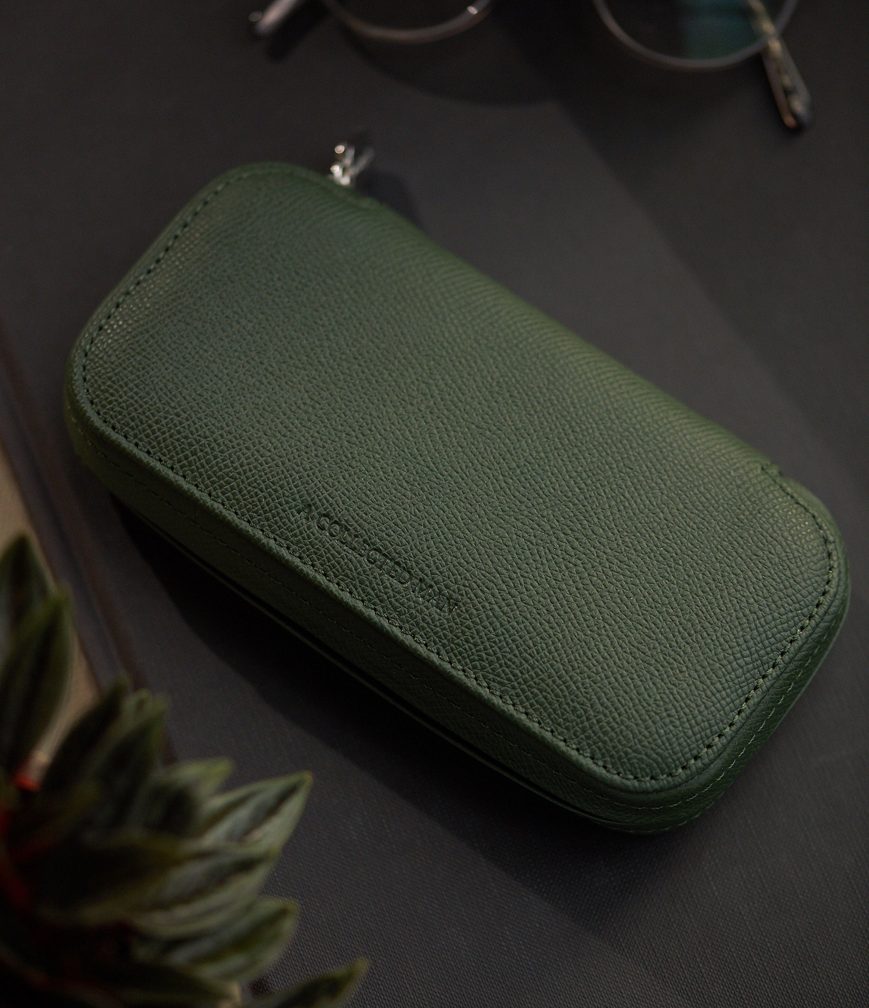 Buy Monaco, two-watch pouch, emerald, grained leather | A Collected Man
