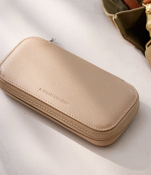 Monaco, two-watch pouch, linen, saffiano leather | Buy at A Collected Man London