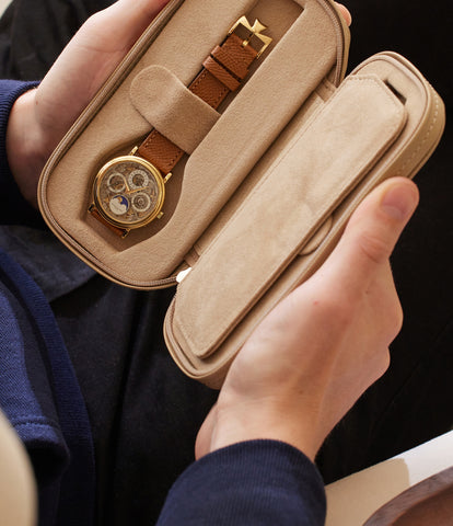 Two watch pouch linen saffiano leather Buy at ACM London A
