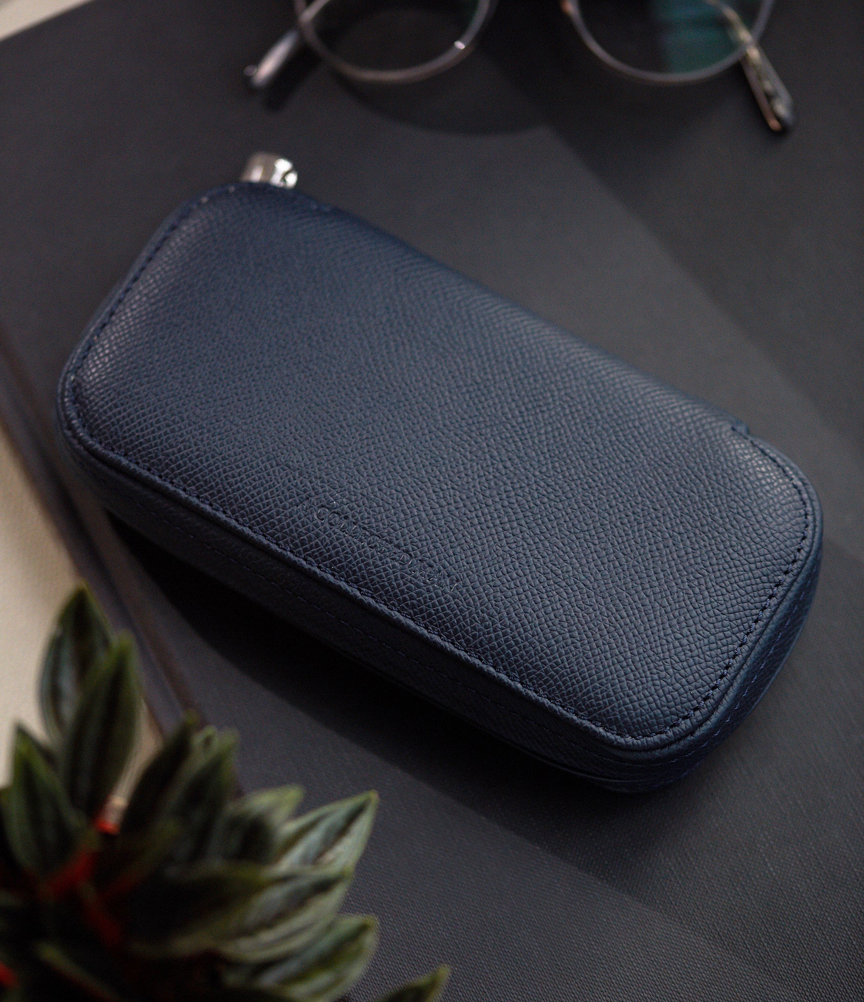 Monaco, two-watch pouch, midnight blue, grained leather | A Collected Man