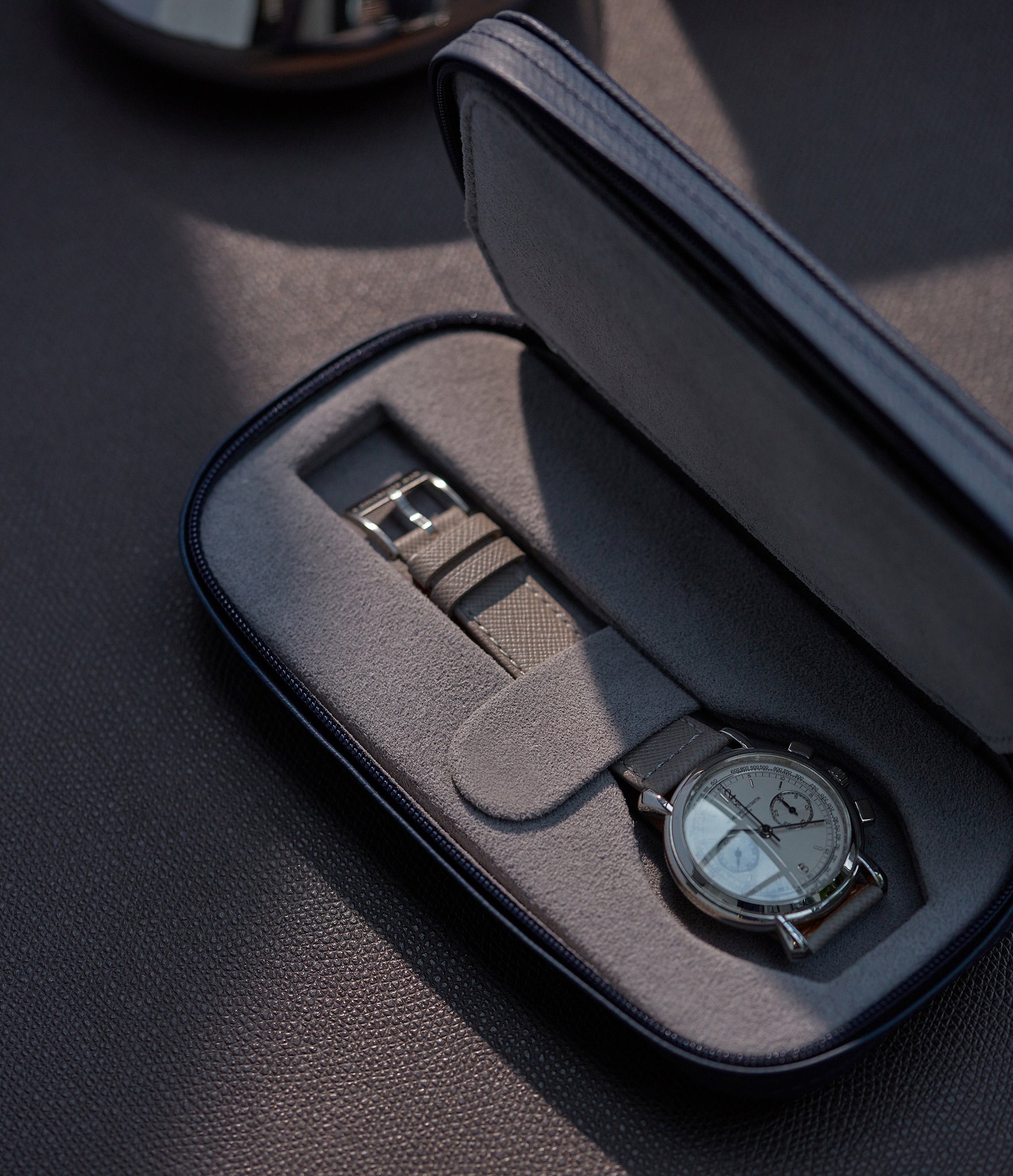 Monaco, two-watch pouch, midnight blue, grained leather | A Collected Man