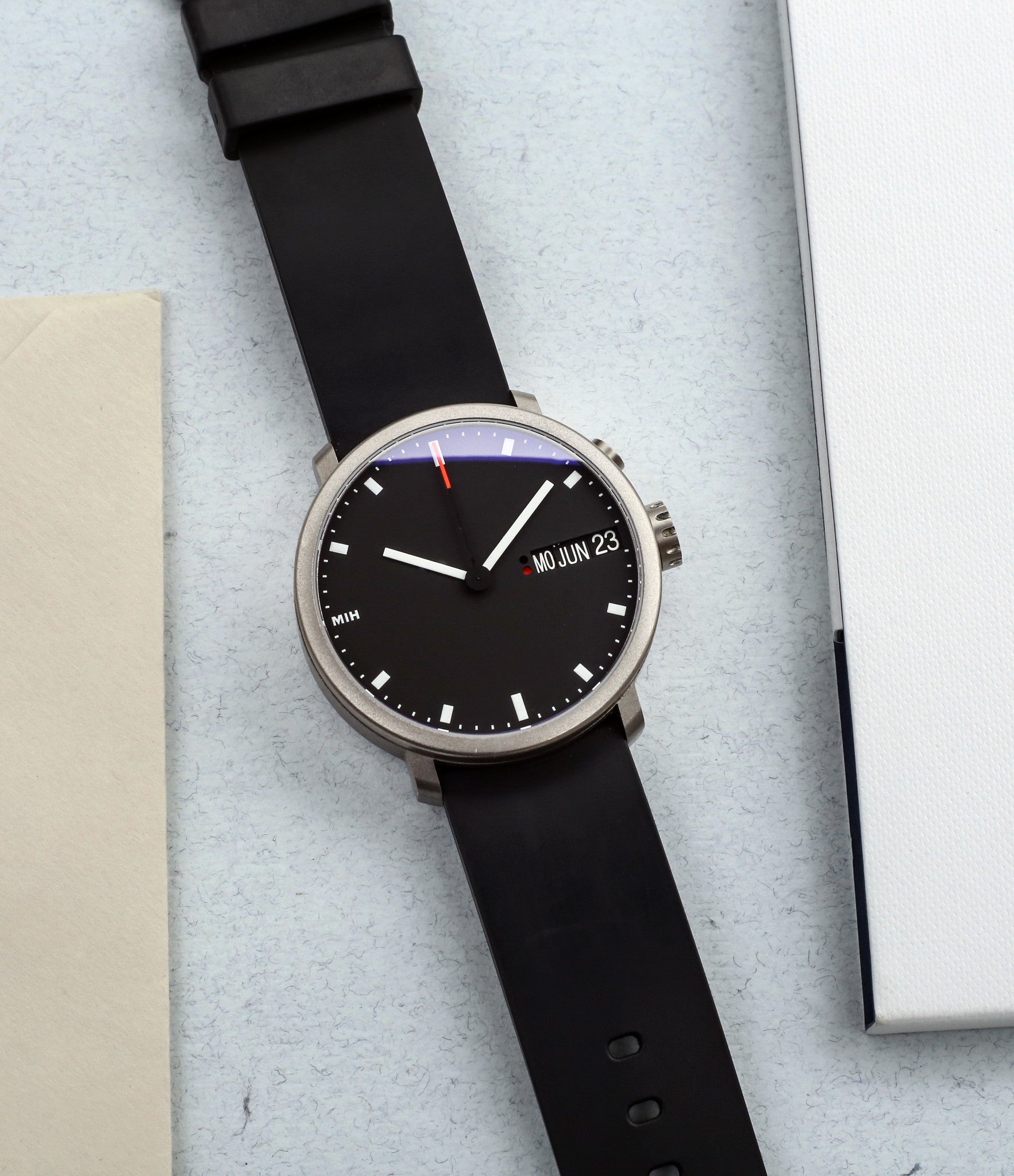 buy rare MIH titanium watch with black dial annual calendar for sale online at WATCH XCHANGE LONDON