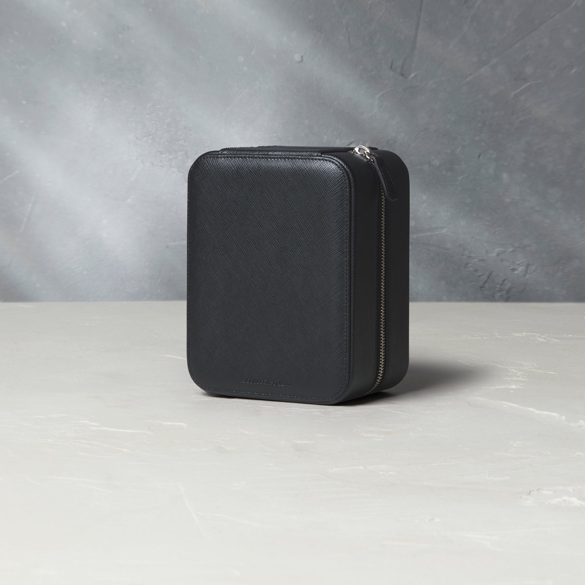 New York, four-watch box with compartment, black, saffiano leather | Buy at A Collected Man | Available Worldwide