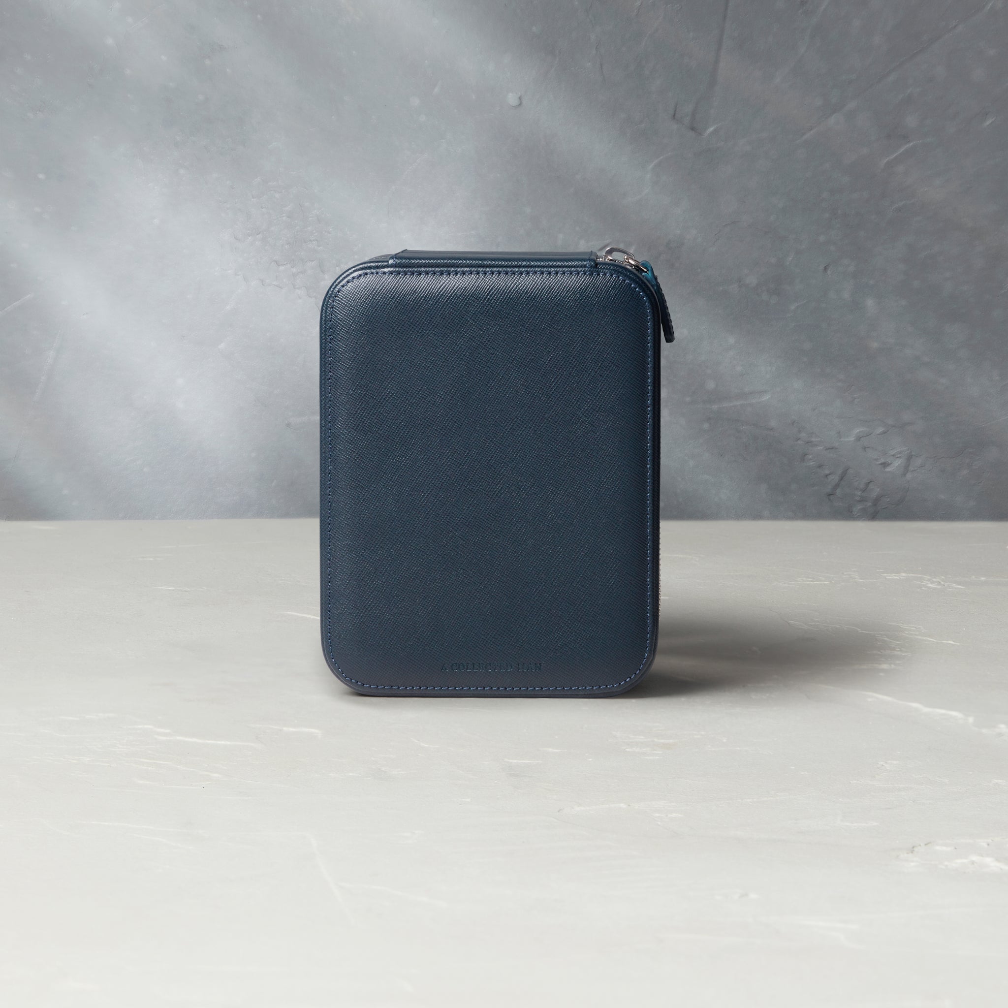 New York, four-watch box with compartment, midnight blue, saffiano leather | Buy at A Collected Man London
