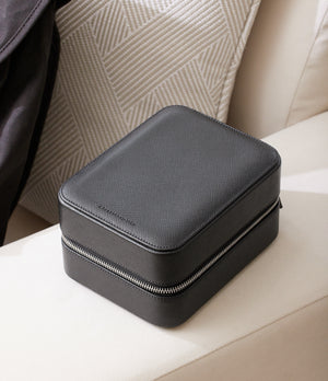 New York, four-watch box with compartment, black, saffiano leather | Buy at A Collected Man London