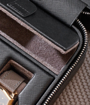 New York, four-watch box with compartment, black, saffiano leather | Buy at A Collected Man London