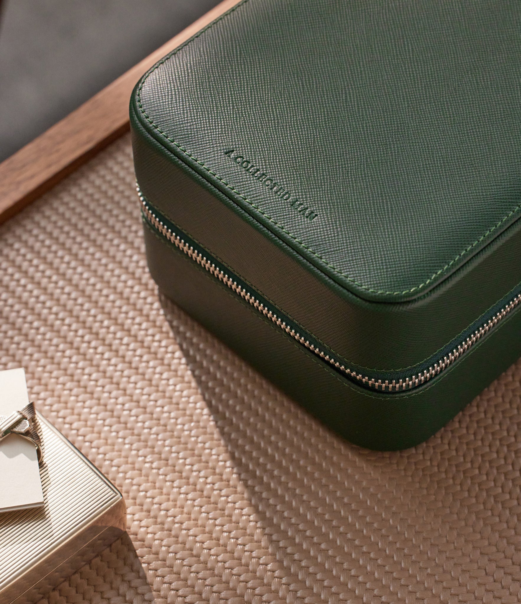New York, four-watch box with compartment, emerald, saffiano leather | Buy at A Collected Man London