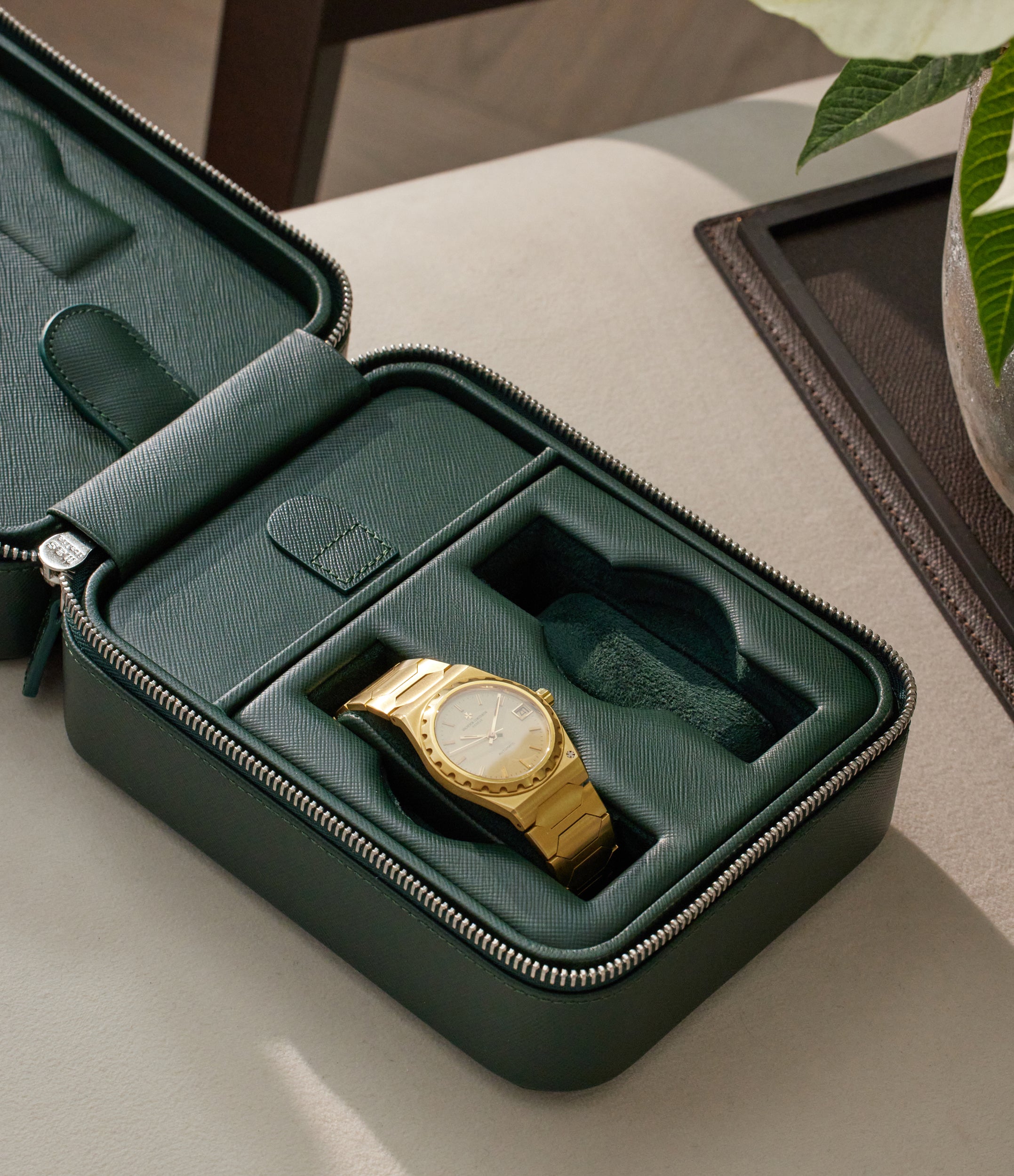 Four-watch box with compartment, emerald, saffiano | Buy at ACM London ...