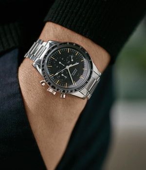 men's cool vintage wristwatch Omega Speedmaster pre-professional Ed White 105.003-65 steel chronograph sports watch online at A Collected Man London