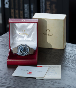 full set vintage Omega Seamaster Chronostop 145.007 manual-winding Cal. 865 steel chronograph sport watch for sale online at A Collected Man London UK specialist of rare watches