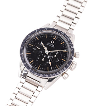 buy Omega Speedmaster Pre-Professional Ed White 105003 steel vintage chronograph 7912 flat-link bracelet for sale online at A Collected Man UK specialist of rare vintage watches
