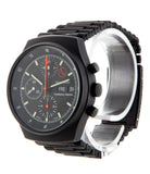 Orfina Porsche design military chronograph 7177 M stainless steel automatic Cal. Lemania 5100 vintage authentic pre-owned military, sport luxury watch from brand new with black dial and black-coated stainless steel bracelet with date, weekday, 24 hour display, chronograph, hours, minutes, sub-seconds