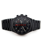Orfina Porsche design military chronograph 7177 M stainless steel automatic Cal. Lemania 5100 vintage authentic pre-owned military, sport luxury watch from brand new with black dial and black-coated stainless steel bracelet with date, weekday, 24 hour display, chronograph, hours, minutes, sub-seconds