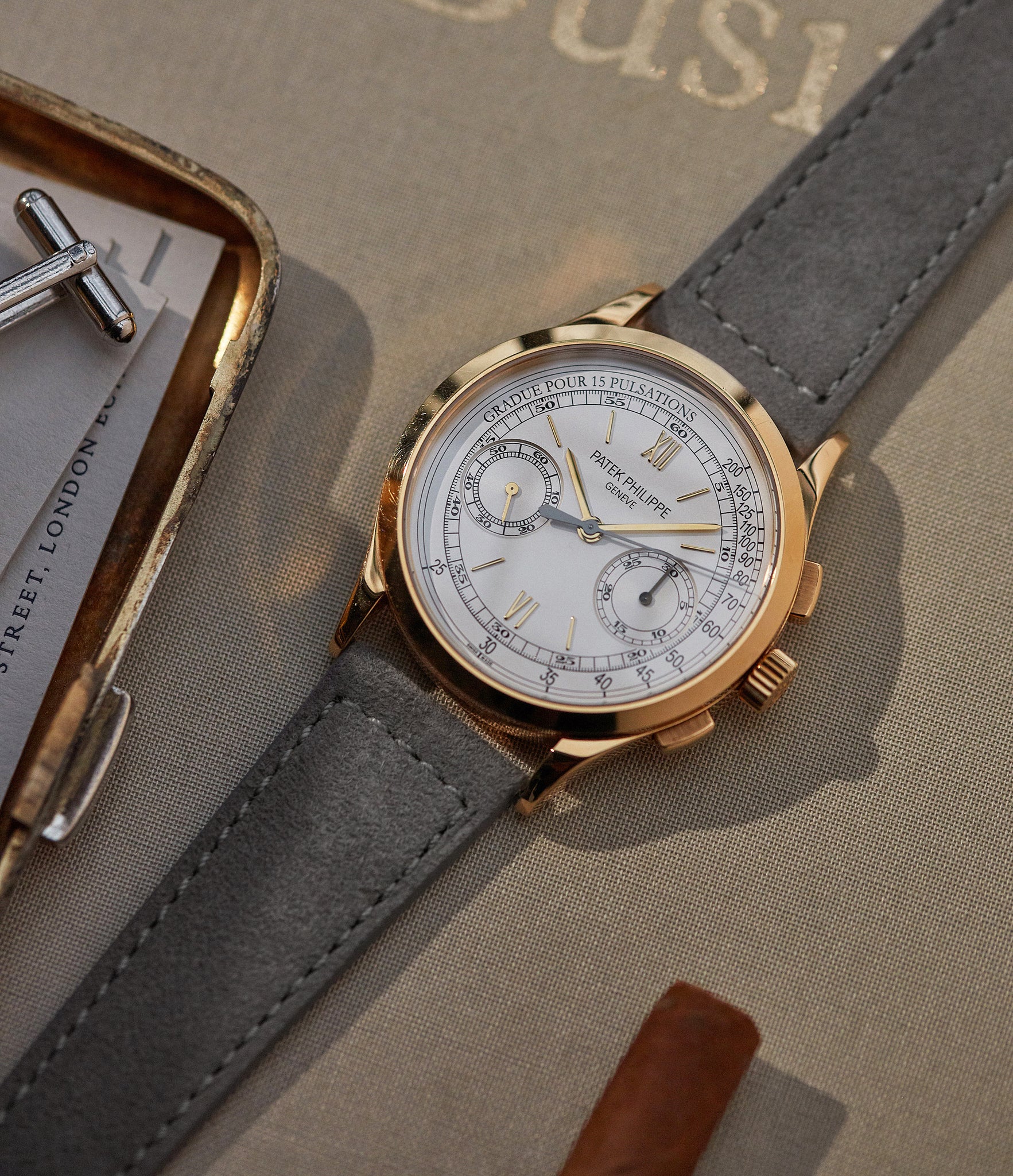 Buy Oslo Molequin watch strap Patek Philipp light grey suede leather quick-release springbars buckle handcrafted European-made for sale online at A Collected Man London
