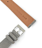 Buy suede quality watch strap in misty dove grey from A Collected Man London, in short or regular lengths. We are proud to offer these hand-crafted watch straps, thoughtfully made in Europe, to suit your watch. Available to order online for worldwide delivery.