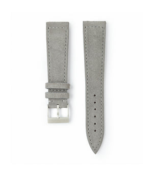Order Oslo Molequin watch strap light grey suede leather quick-release springbars buckle handcrafted European-made for sale online at A Collected Man London