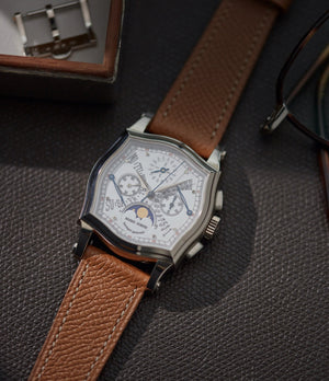 Order Paris Molequin watch strap Roger Dubuis grained tan calfskin leather quick-release springbars buckle handcrafted European-made for sale online at A Collected Man London
