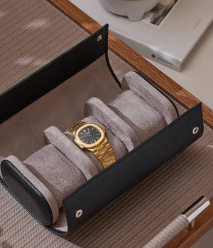 Watch Case Paris, three-watch roll, black, saffiano leather | Buy A Collected Man Accessories | Available World Wide