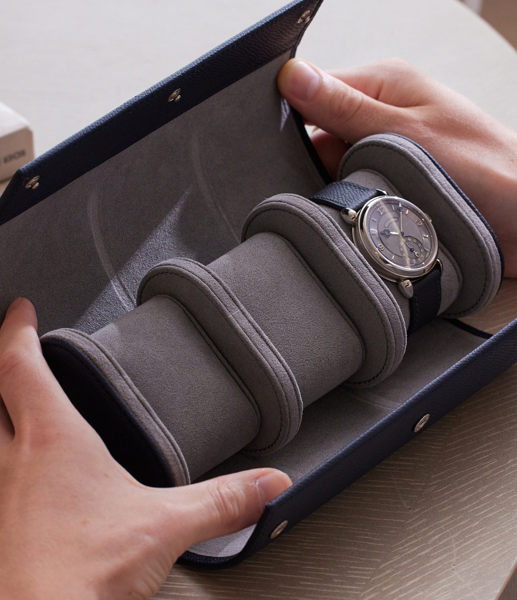 Paris, three-watch roll, midnight blue, grained leather | Buy at A Collected Man London