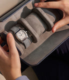 Paris, three-watch roll, midnight blue, saffiano leather | Buy at A Collected Man London