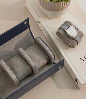 Paris, three-watch roll, midnight blue, saffiano leather | Buy at A Collected Man London