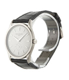 Patek Philippe Calatrava 5196G-001 18-carat white gold manual-winding pre-owned watch with silver dial and black strap