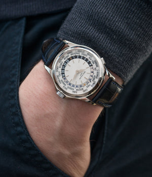 wristwatch Patek Philippe 5110G-001 white gold World-timer luxury dress watch online for sale at A Collected Man London specialist preowned luxury watches