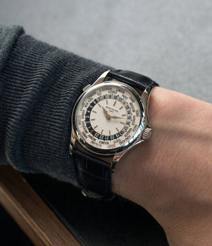 luxury gentlemen's travel watch Patek Philippe 5110G-001 white gold World-timer luxury dress watch online for sale at A Collected Man London specialist preowned luxury watches