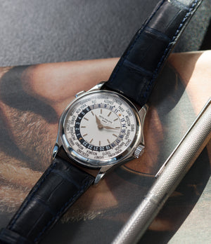 preowned Patek Philippe 5110G-001 white gold World-timer luxury dress watch online for sale at A Collected Man London specialist preowned luxury watches