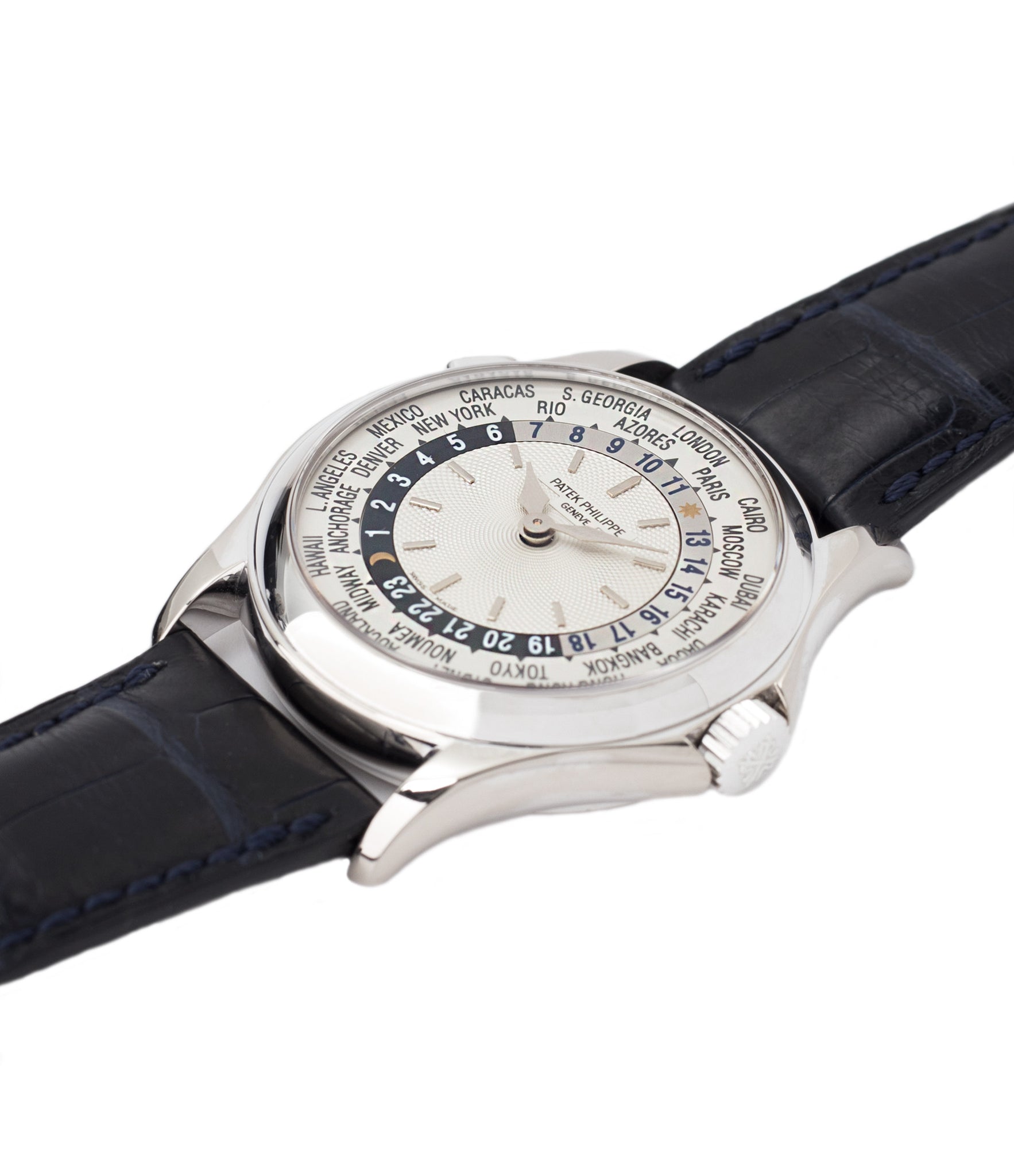 for sale Patek Philippe 5110G-001 white gold World-timer luxury dress watch online for sale at A Collected Man London specialist preowned luxury watches
