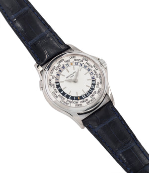 selling Patek Philippe 5110G-001 white gold World-timer luxury dress watch online for sale at A Collected Man London specialist preowned luxury watches