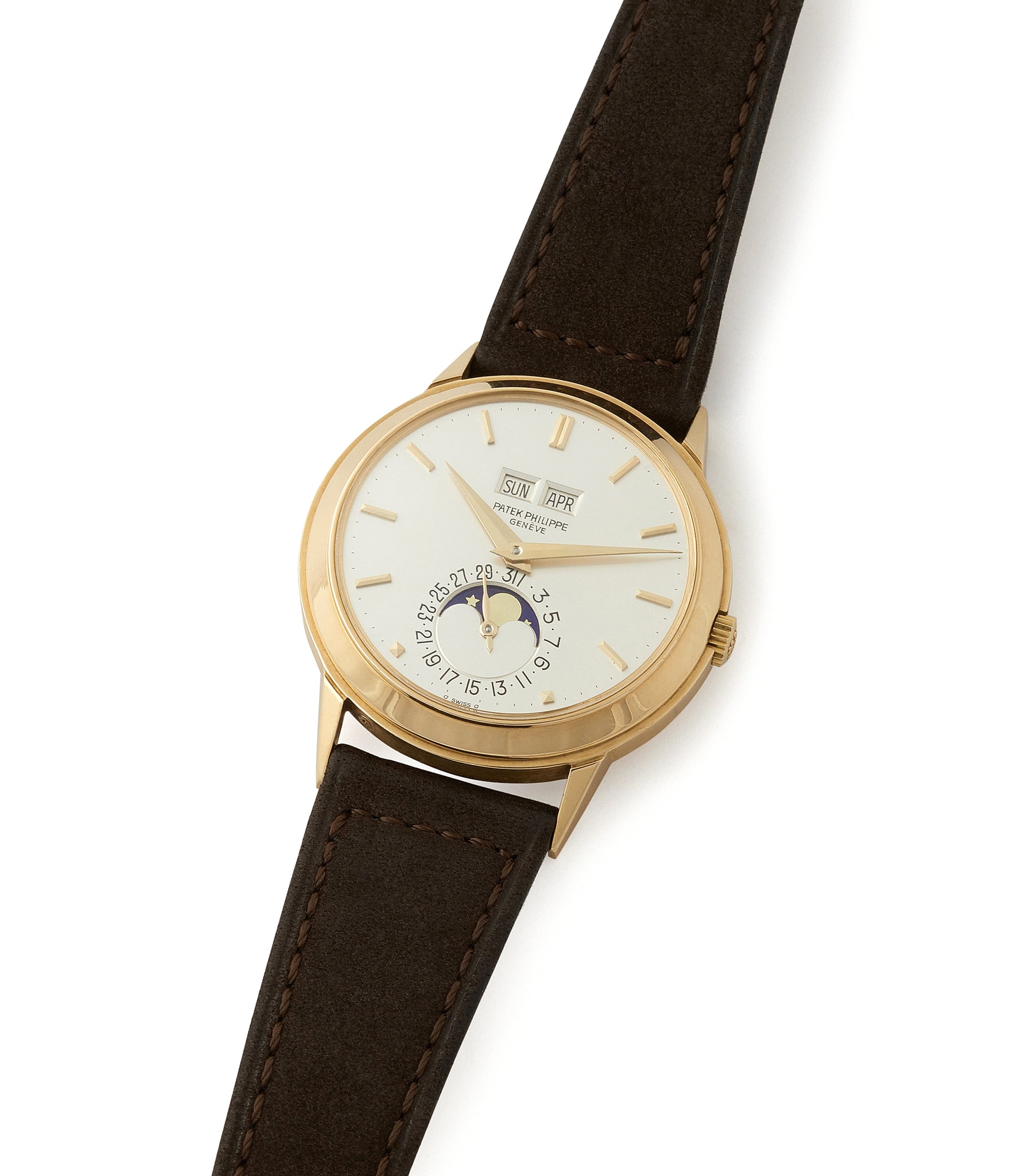 shop vintage Patek Philippe 3448 Perpetual Calendar Moonphase yellow gold dress watch for sale online at A Collected Man London UK specialist of rare watches