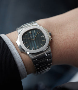 on the wrist Patek Philippe Nautilus 3700/001 full set vintage watch for sale online at A Collected Man London UK specialist of rare watches
