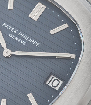 blue dial vintage Patek Philippe Nautilus 3700/001A steel sport watch full set for sale online at A Collected Man London UK specialist of rare vintage watches