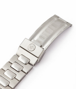 original 3700/001A steel bracelet signed clasp vintage Patek Philippe Nautilus 3700/001A steel sport watch full set for sale online at A Collected Man London UK specialist of rare vintage watches