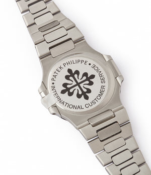 Patek Philippe serviced caseback vintage Patek Philippe Nautilus 3700/001A steel sport watch full set for sale online at A Collected Man London UK specialist of rare vintage watches