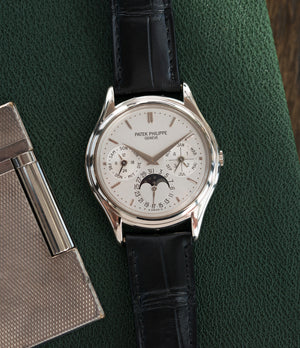 selling Patek Philippe 3940G-017 Perpetual Calendar Moonphase white gold rare watch German dial full set online at A Collected Man London UK specialist rare luxury watches