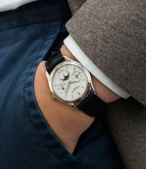 luxury dress watch Patek Philippe 3940G-017 Perpetual Calendar Moonphase white gold rare watch German dial full set online at A Collected Man London UK specialist rare luxury watches