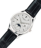 buy preowned Patek Philippe 3940G-017 Perpetual Calendar Moonphase white gold rare watch German dial full set online at A Collected Man London UK specialist rare luxury watches