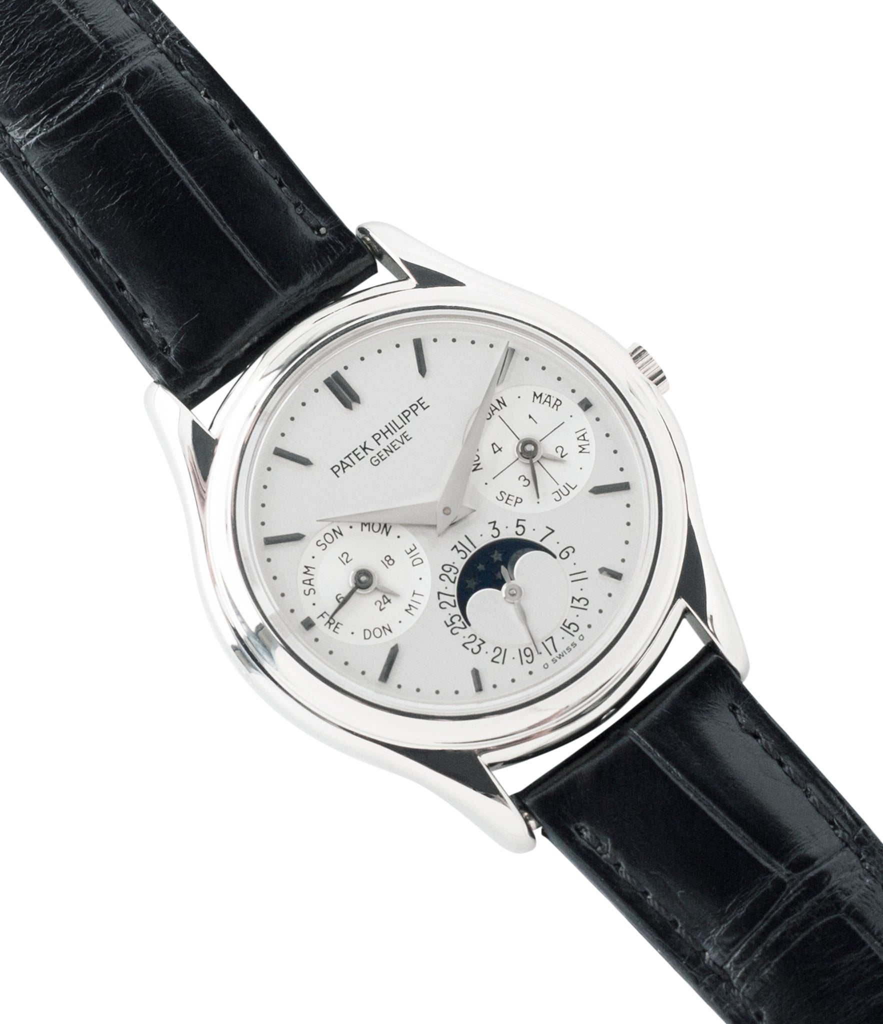 for sale Patek Philippe 3940G-017 Perpetual Calendar Moonphase white gold rare watch German dial full set online at A Collected Man London UK specialist rare luxury watches