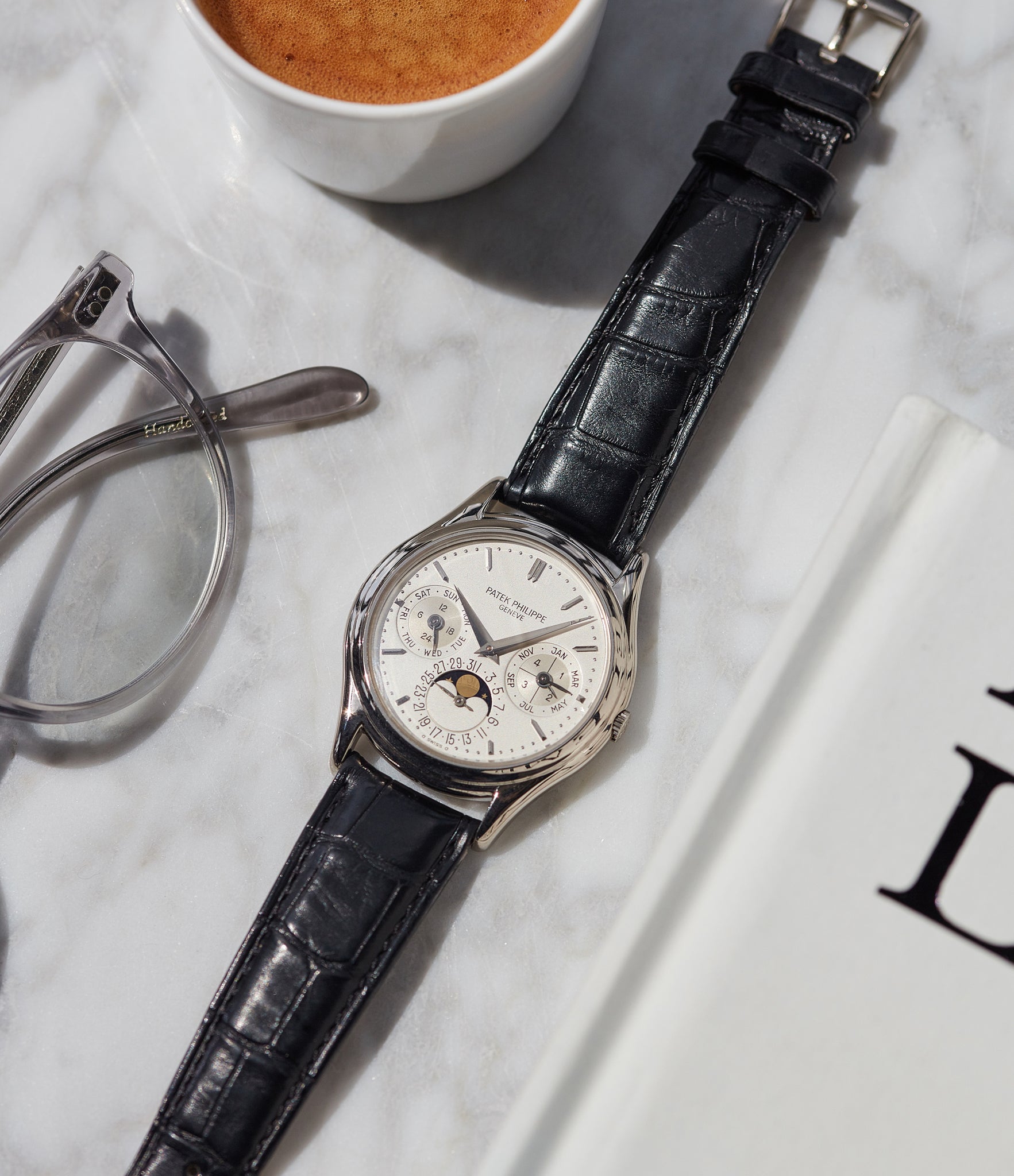 men's luxury dress watch Patek Philippe 3940G Perpetual Calendar vintage rare watch English dial for sale online at A Collected Man London UK specialist of rare watches