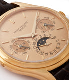 dore dial yellow gold vintage Patek Philippe 3940J perpetual calendar full set dress watch for sale online at A Collected Man London UK specialist of rare watches