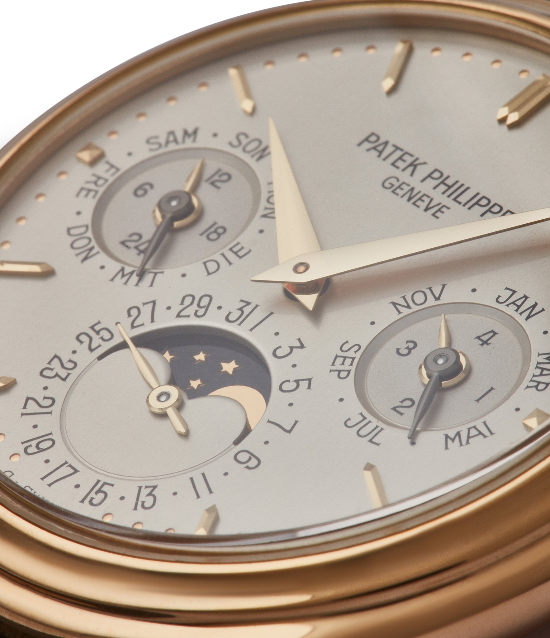 silver German dial Patek Philippe 3940J first series yellow gold perpetual calendar dress watch for sale online at A Collected Man London