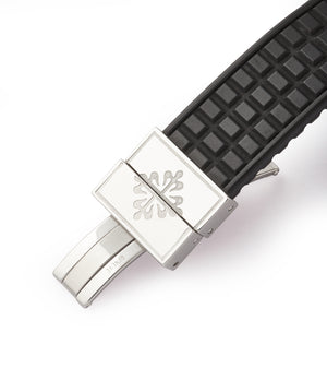 steel Patek Philippe deployant clasp on original rubber strap for Patek Philippe Aquanaut 5066A-001 steel sport watch rubber strap for sale online at A Colleted Man London UK specialist of rare watches