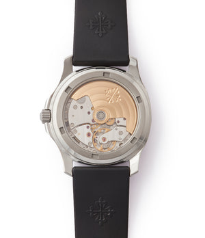 330SC movement Patek Philippe Aquanaut 5066A-001 steel sport watch rubber strap for sale online at A Colleted Man London UK specialist of rare watches