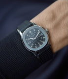 on the wrist Patek Philippe Aquanaut 5066A-001 steel sport watch rubber strap for sale online at A Colleted Man London UK specialist of rare watches