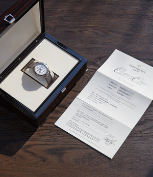full set Patek Philippe 5070 Chronograph white gold dress watch for sale online at A Collected Man London UK specialist of rare watches