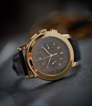 collect Patek Philippe 5070J-012 Saatchi Edition Chronograph brown dial yellow gold watch for sale online at A Collected Man London UK specialist of rare watches