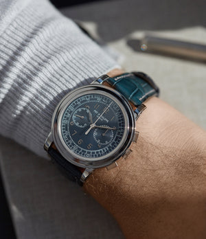 selling Patek Philippe 5070P Chronograph rare platinum 42mm luxury watch for sale online at A Collected Man London UK specialist of rare watches