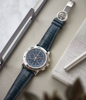 pre-owned Patek Philippe 5070P Chronograph rare platinum 42mm luxury watch for sale online at A Collected Man London UK specialist of rare watches